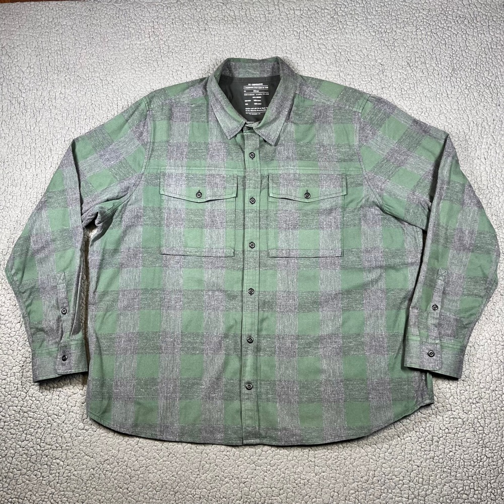 REI Co-op Mens XXL Green Gray Buffalo Plaid Flannel Button Down Shirt 23059-F22